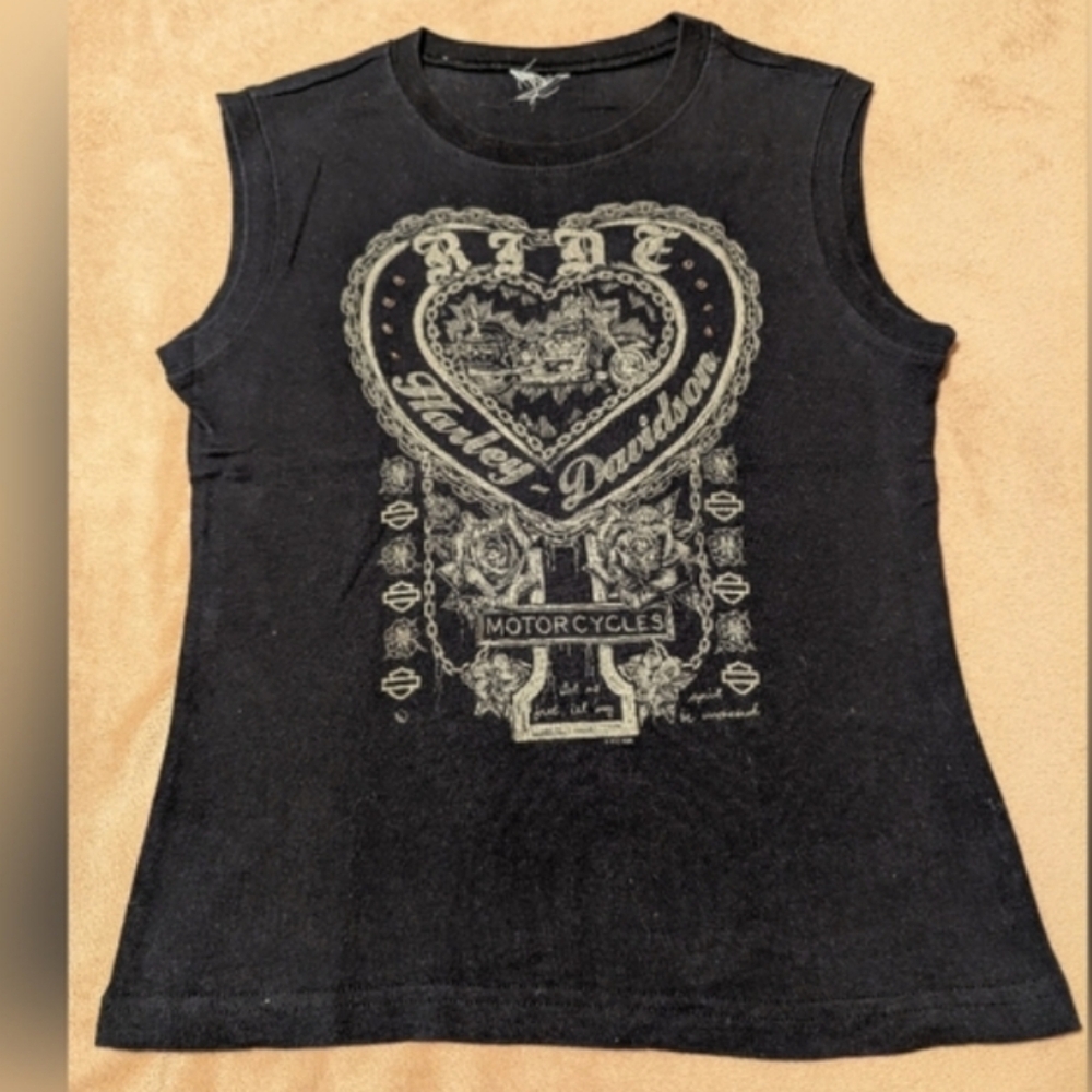 Vintage Authentic Harley-Davidson® Black & Grey  Graphic Tee With Bronze Studs